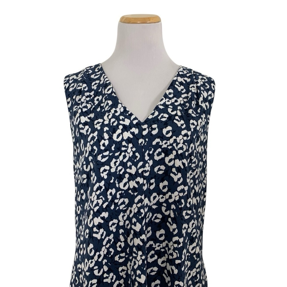 Banana Republic Animal Print Sheath Dress Womens 12 Navy Blue Pockets Career